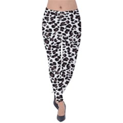 Leopard Spots, White, Brown Black, Animal Fur Print Velvet Leggings by Casemiro