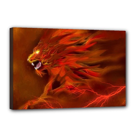 Fire Lion Flame Light Mystical Canvas 18  X 12  (stretched)