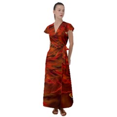 Fire Lion Flame Light Mystical Flutter Sleeve Maxi Dress by HermanTelo