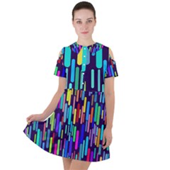 Abstract Line Short Sleeve Shoulder Cut Out Dress  by HermanTelo