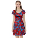 Red and Blue Camouflage Pattern Short Sleeve Skater Dress View1