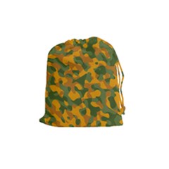 Green And Orange Camouflage Pattern Drawstring Pouch (medium) by SpinnyChairDesigns