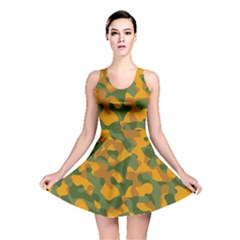 Green And Orange Camouflage Pattern Reversible Skater Dress by SpinnyChairDesigns