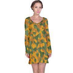 Green And Orange Camouflage Pattern Long Sleeve Nightdress by SpinnyChairDesigns