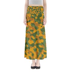 Green And Orange Camouflage Pattern Full Length Maxi Skirt by SpinnyChairDesigns