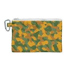 Green And Orange Camouflage Pattern Canvas Cosmetic Bag (medium) by SpinnyChairDesigns