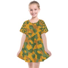 Green And Orange Camouflage Pattern Kids  Smock Dress by SpinnyChairDesigns