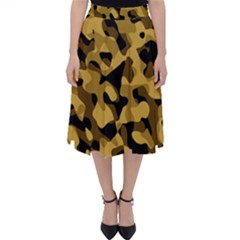 Black Yellow Brown Camouflage Pattern Classic Midi Skirt by SpinnyChairDesigns