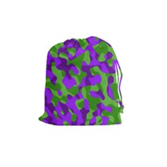 Purple And Green Camouflage Drawstring Pouch (medium) by SpinnyChairDesigns