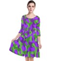 Purple and Green Camouflage Quarter Sleeve Waist Band Dress View1