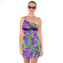 Purple And Green Camouflage One Soulder Bodycon Dress by SpinnyChairDesigns