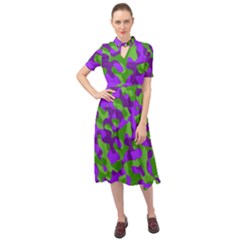 Purple And Green Camouflage Keyhole Neckline Chiffon Dress by SpinnyChairDesigns