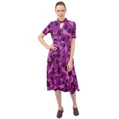 Dark Purple Camouflage Pattern Keyhole Neckline Chiffon Dress by SpinnyChairDesigns