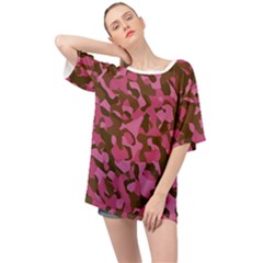 Pink And Brown Camouflage Oversized Chiffon Top by SpinnyChairDesigns