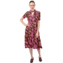 Pink and Brown Camouflage Keyhole Neckline Chiffon Dress View1