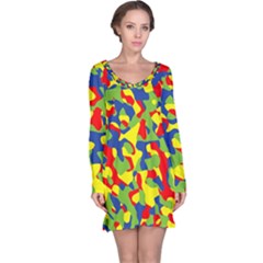 Colorful Rainbow Camouflage Pattern Long Sleeve Nightdress by SpinnyChairDesigns