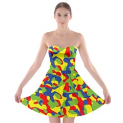 Colorful Rainbow Camouflage Pattern Strapless Bra Top Dress by SpinnyChairDesigns