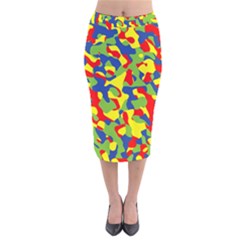 Colorful Rainbow Camouflage Pattern Velvet Midi Pencil Skirt by SpinnyChairDesigns