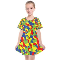 Colorful Rainbow Camouflage Pattern Kids  Smock Dress by SpinnyChairDesigns