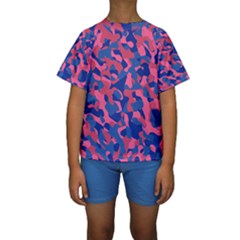 Blue And Pink Camouflage Pattern Kids  Short Sleeve Swimwear by SpinnyChairDesigns