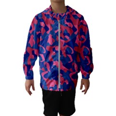 Blue And Pink Camouflage Pattern Kids  Hooded Windbreaker by SpinnyChairDesigns