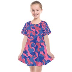 Blue And Pink Camouflage Pattern Kids  Smock Dress by SpinnyChairDesigns