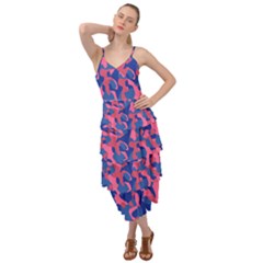 Blue And Pink Camouflage Pattern Layered Bottom Dress by SpinnyChairDesigns