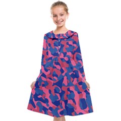 Blue And Pink Camouflage Pattern Kids  Midi Sailor Dress by SpinnyChairDesigns