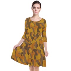 Brown And Orange Camouflage Quarter Sleeve Waist Band Dress by SpinnyChairDesigns