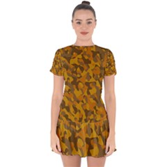 Brown And Orange Camouflage Drop Hem Mini Chiffon Dress by SpinnyChairDesigns