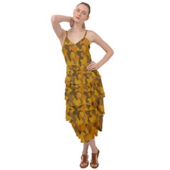 Brown And Orange Camouflage Layered Bottom Dress by SpinnyChairDesigns