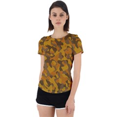 Brown And Orange Camouflage Back Cut Out Sport Tee by SpinnyChairDesigns