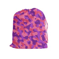 Pink And Purple Camouflage Drawstring Pouch (xl) by SpinnyChairDesigns