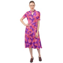 Pink And Purple Camouflage Keyhole Neckline Chiffon Dress by SpinnyChairDesigns