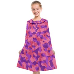 Pink And Purple Camouflage Kids  Midi Sailor Dress by SpinnyChairDesigns