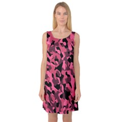 Black And Pink Camouflage Pattern Sleeveless Satin Nightdress by SpinnyChairDesigns