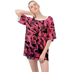 Black And Pink Camouflage Pattern Oversized Chiffon Top by SpinnyChairDesigns