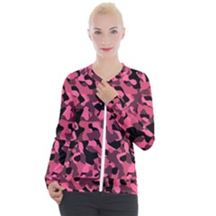 Black And Pink Camouflage Pattern Casual Zip Up Jacket by SpinnyChairDesigns