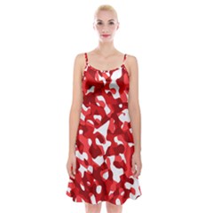 Red And White Camouflage Pattern Spaghetti Strap Velvet Dress by SpinnyChairDesigns