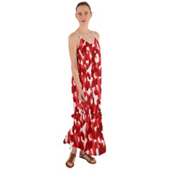 Red And White Camouflage Pattern Cami Maxi Ruffle Chiffon Dress by SpinnyChairDesigns