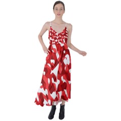 Red And White Camouflage Pattern Tie Back Maxi Dress by SpinnyChairDesigns