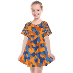 Blue And Orange Camouflage Pattern Kids  Smock Dress by SpinnyChairDesigns