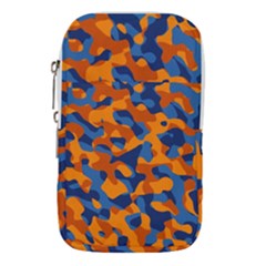 Blue And Orange Camouflage Pattern Waist Pouch (large) by SpinnyChairDesigns