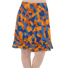 Blue And Orange Camouflage Pattern Fishtail Chiffon Skirt by SpinnyChairDesigns