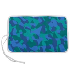 Blue Turquoise Teal Camouflage Pattern Pen Storage Case (m) by SpinnyChairDesigns