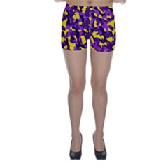 Purple And Yellow Camouflage Pattern Skinny Shorts by SpinnyChairDesigns