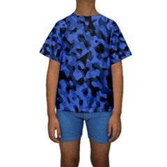 Black And Blue Camouflage Pattern Kids  Short Sleeve Swimwear by SpinnyChairDesigns