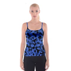 Black And Blue Camouflage Pattern Spaghetti Strap Top by SpinnyChairDesigns