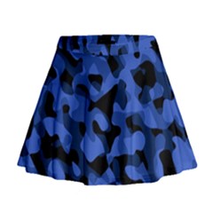 Black And Blue Camouflage Pattern Mini Flare Skirt by SpinnyChairDesigns