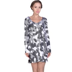 Grey And White Camouflage Pattern Long Sleeve Nightdress by SpinnyChairDesigns